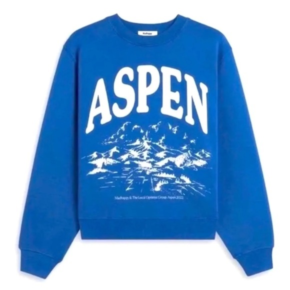 MADHAPPY ASPEN EXCLUSIVE FLEECE CREWNECK IN BLUE Size Medium New with Tags